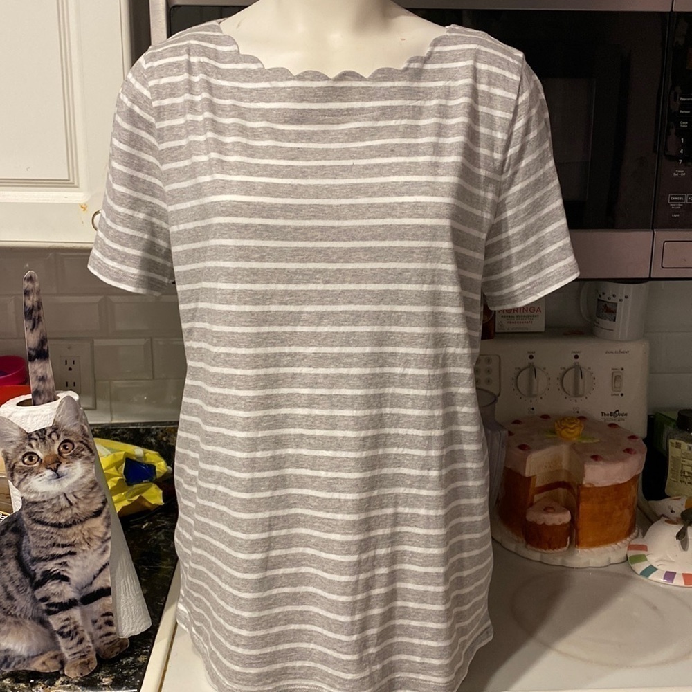 D womens Talbots casual short sleeve gray stripe regular size shirt XL